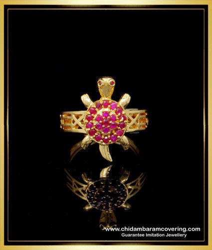 RNG199 - Lucky Charm Tortoise One Gram Gold Ruby Stone Finger Ring for Ladies 