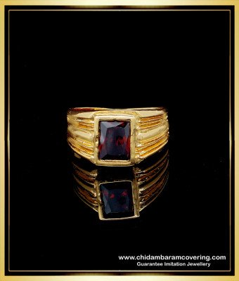 RNG205 - Panchaloha Gold Plated Ruby Stone Ring Gold Design Impon Red Stone Ring Online