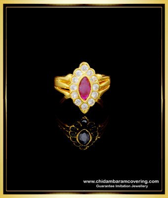 RNG254 - Beautiful Gold Design White and Ruby Stone Impon Ladies Ring Online