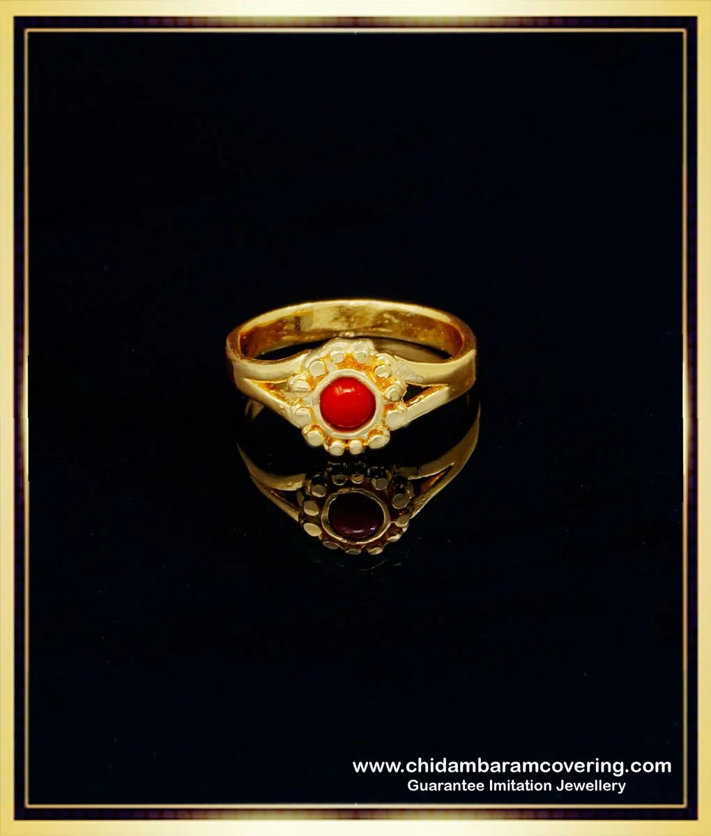Red Coral Embedded 22 KT Gold Ring