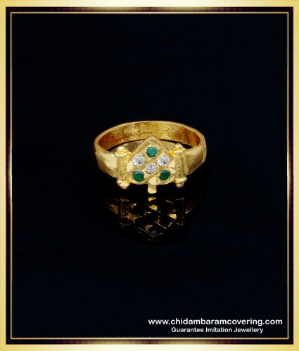 RNG269 - Original Panchaloha Green with White Stone Ring Design Buy Online