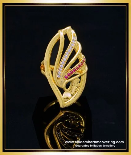 Buy New Gold Pattern Impon One Gram Gold White Stone Ring for Men