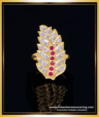 RNG295 - South Indian Leaf Design Stone Original Impon Finger Ring 