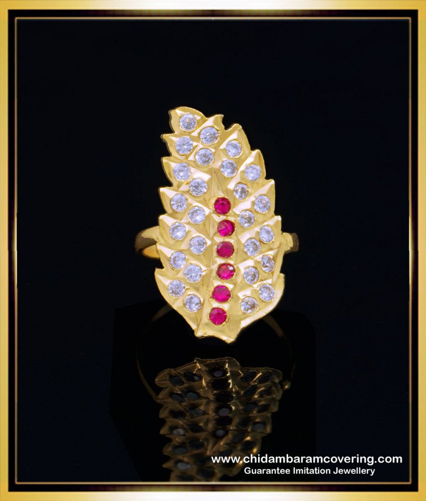 South Indian Leaf Design Stone Original Impon Finger Ring