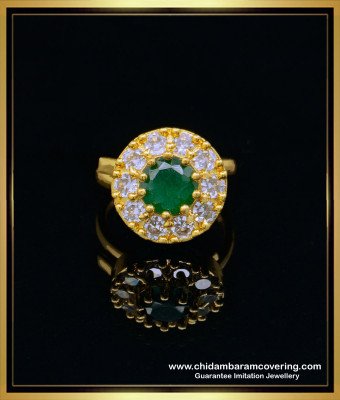 RNG298 - Unique American Diamond Emerald Stone Ring Design Online
