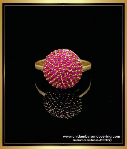 RNG300 - Gold Design Ruby Stone Adjustable Finger Ring Design for Girls