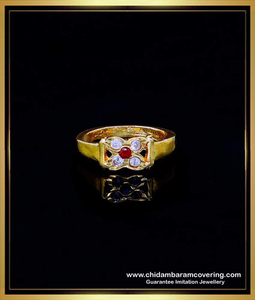1 Gram Gold Plated Red Stone With Diamond Chic Design Ring For Ladies -  Style Lrg-075 – Soni Fashion®