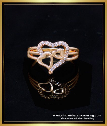 RNG400 - Trendy Diamond Look Double Heart Ring Design Online